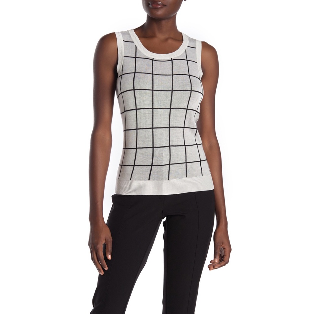 Halogen Patterned Crew Neck Knit Tank Top